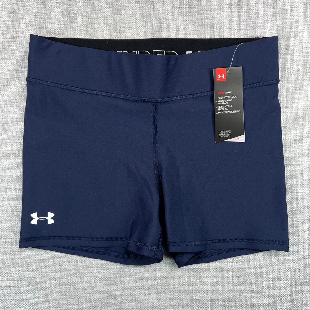 Under‎ Armour HeatGear Team Shorty Compression Shorts Women L Navy Training NWT